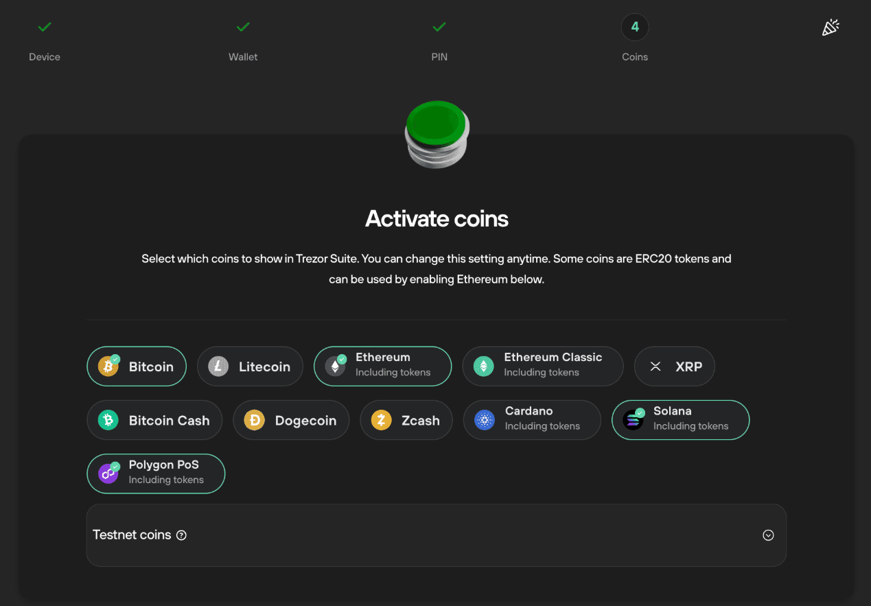 Chọn những đồng coin muốn hiển thị trên ví