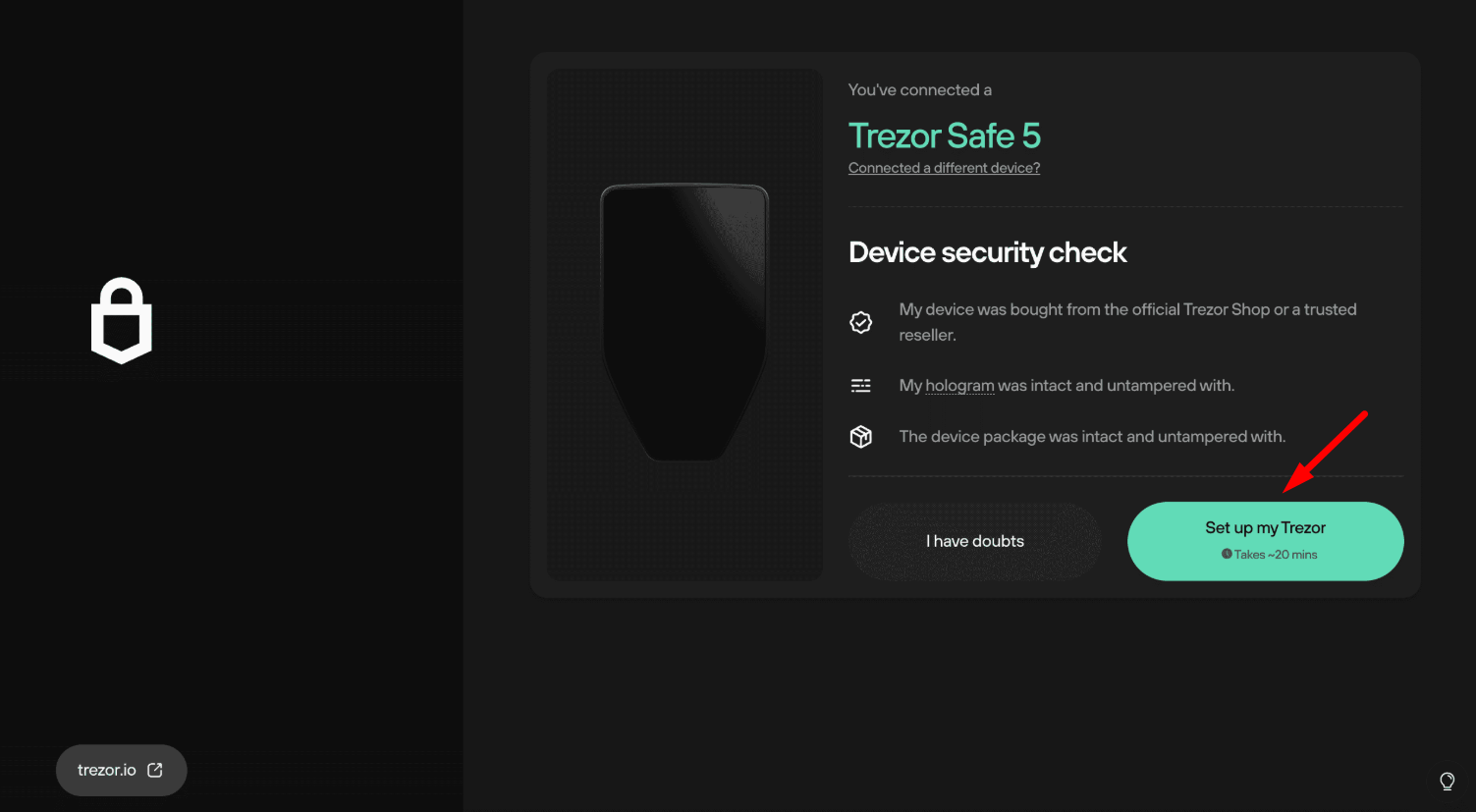 bước cài đặt ví Trezor ban đầu - 1