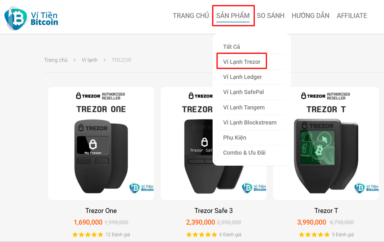 Chọn Sản phẩm/ Ví lạnh Trezor