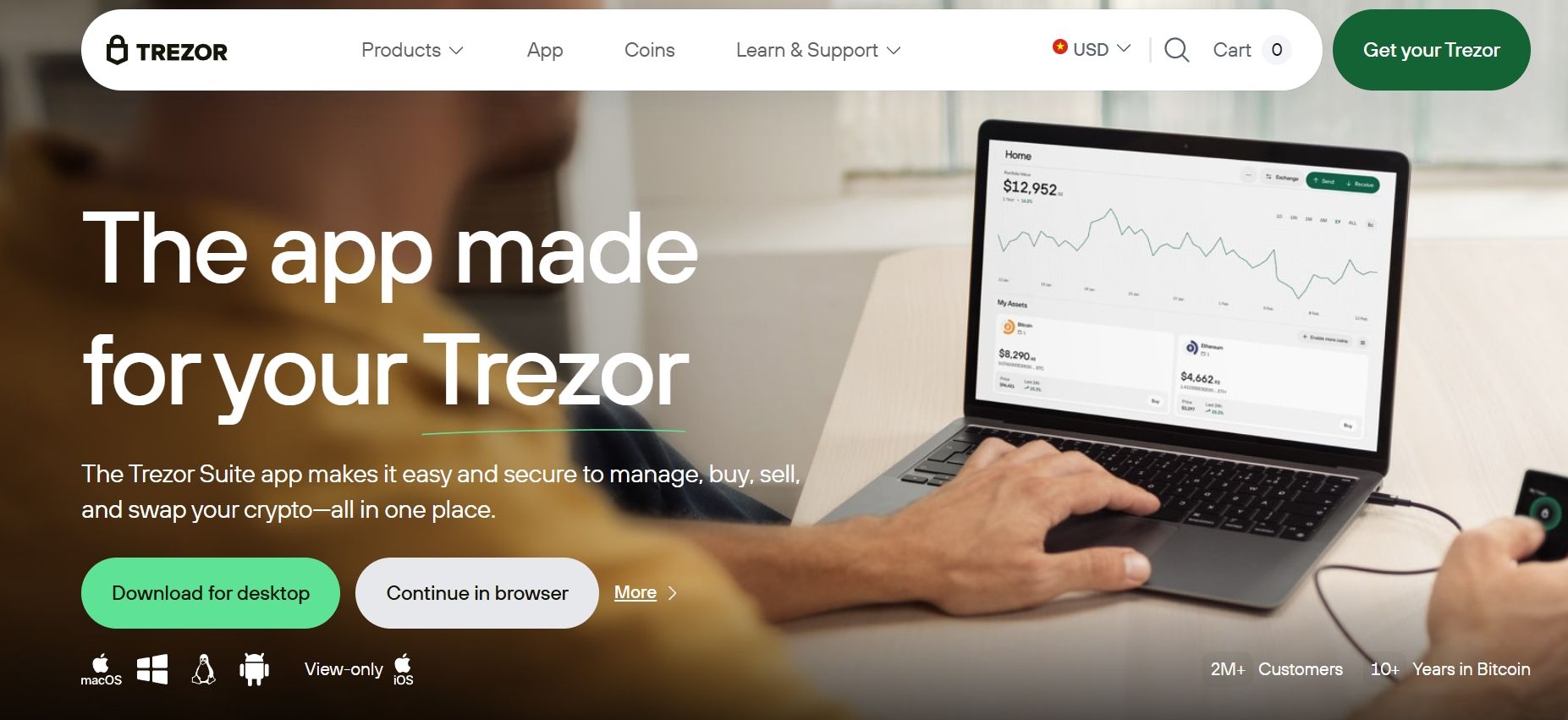 Chỉ tải Trezor Suite trên trezor.io