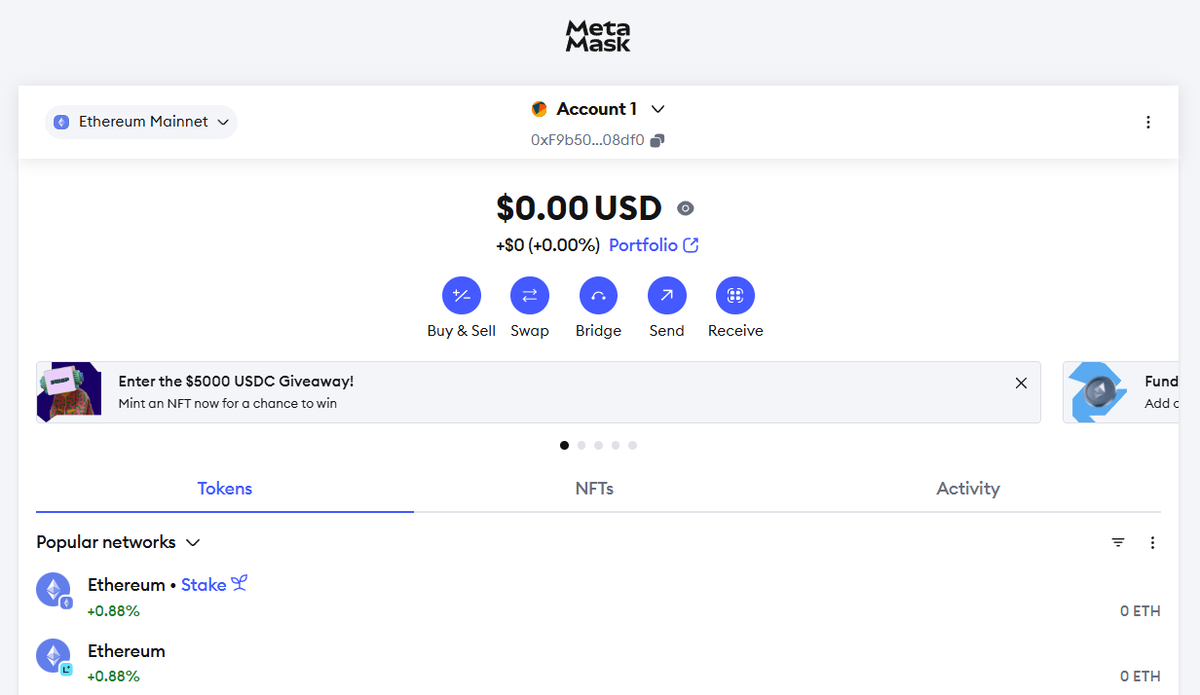 Giao diện ví MetaMask