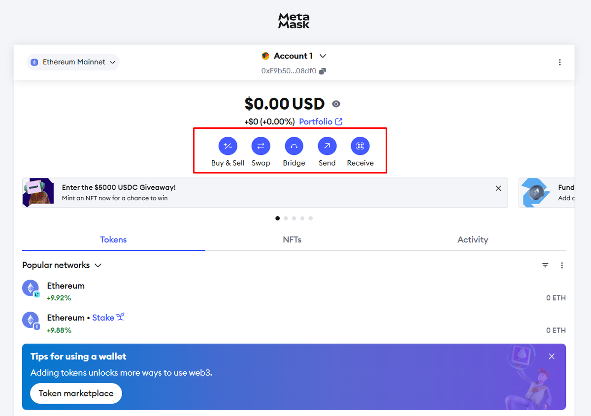 Các tính năng cơ bản của MetaMask