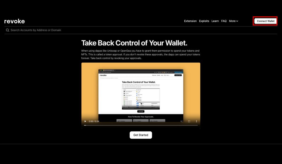 Kết nối ví với Revoke.cash
