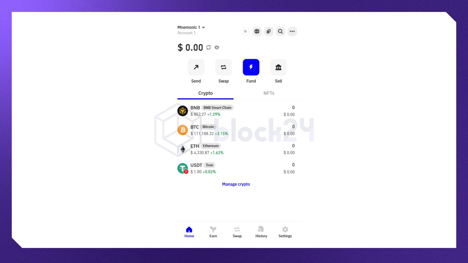 Giao diện ví Trust