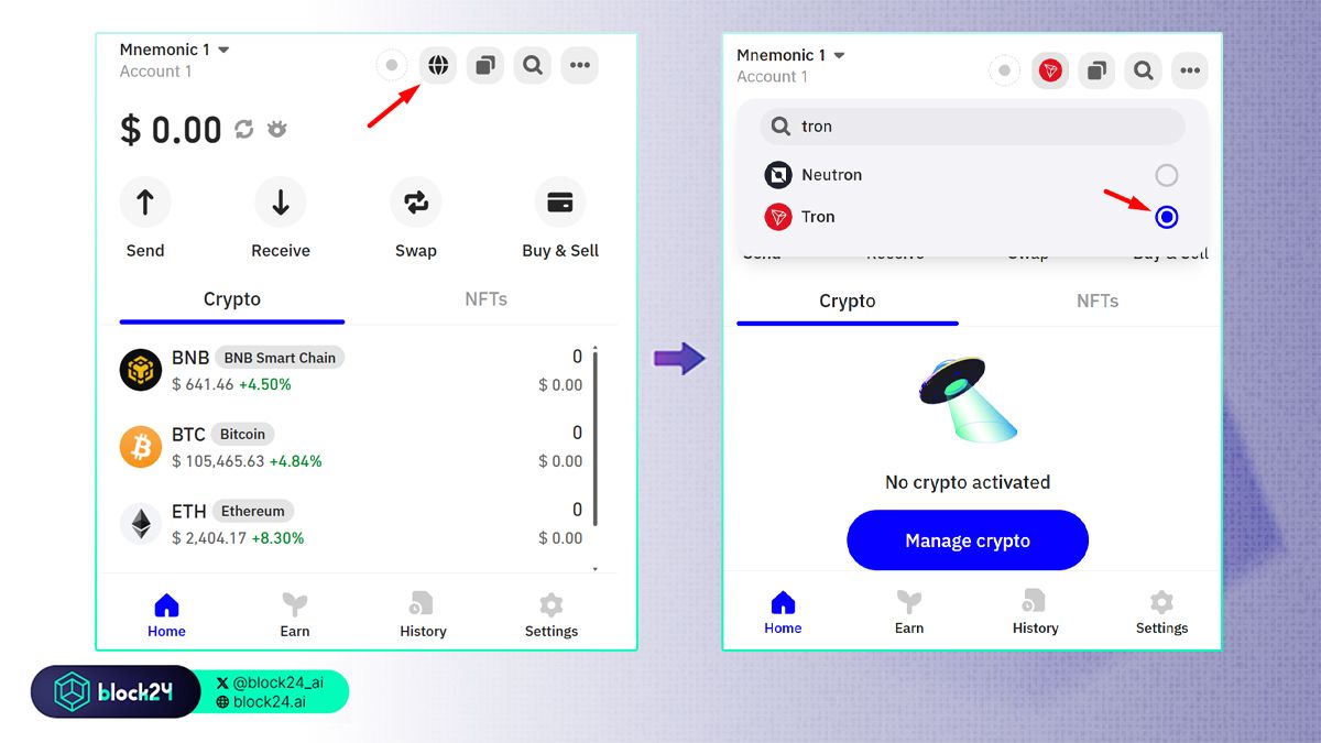 Các bước kết nối ví TRC20 trên Trust Wallet