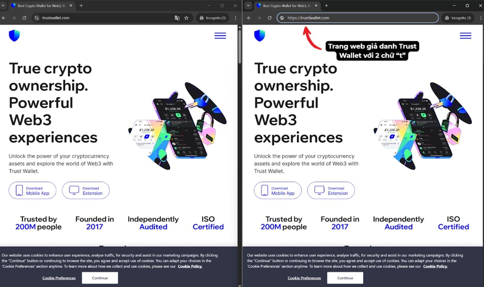 Cẩn thận với trang web giả danh Trust Wallet