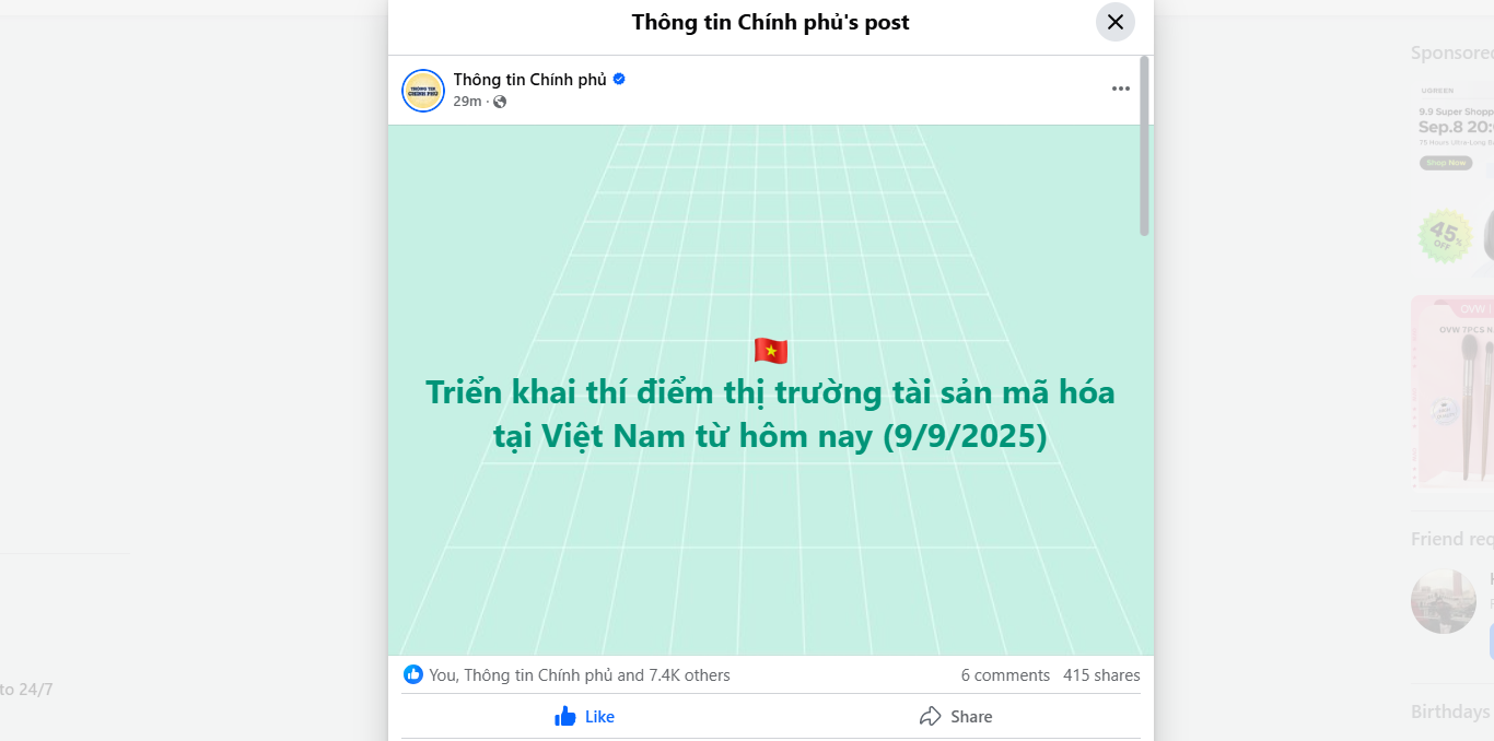 Thông báo chính thức từ fanpage Thông tin Chính phủ