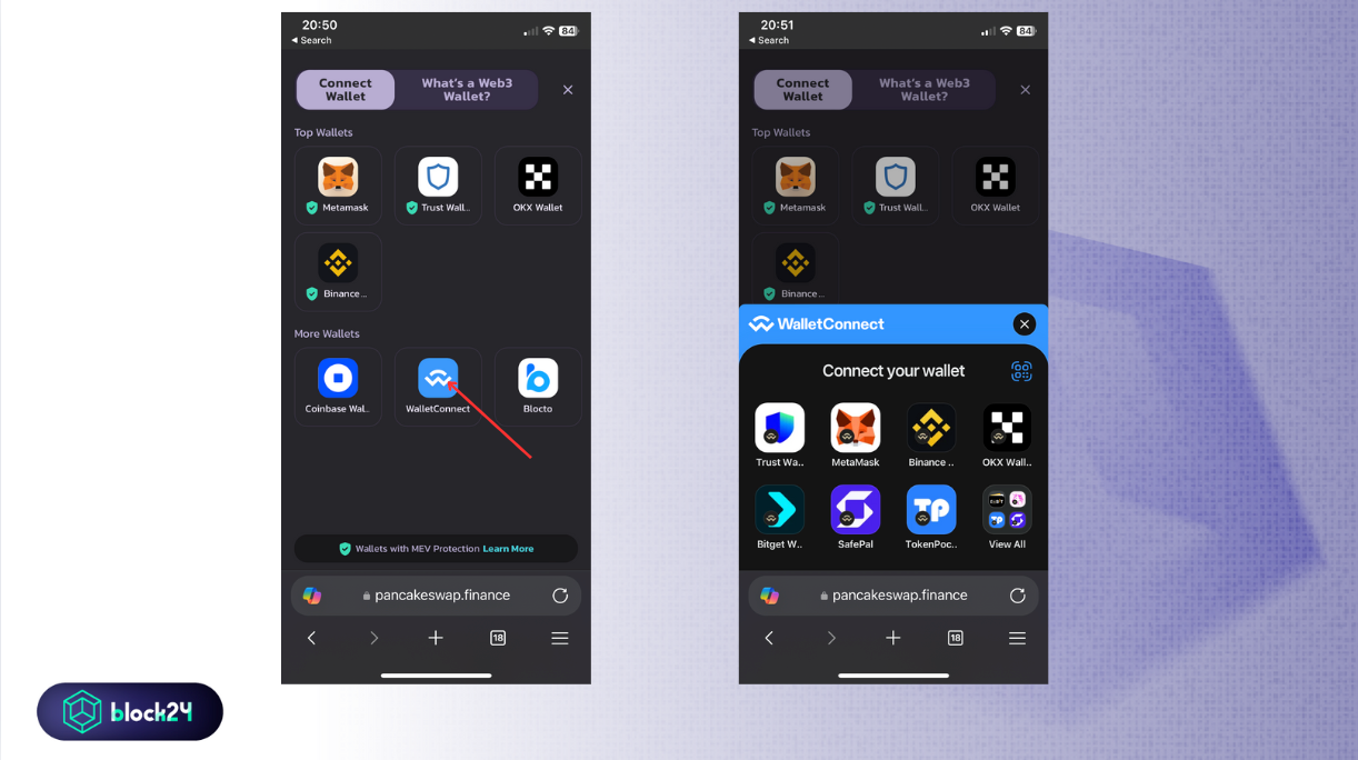 Chọn WalletConnect trên PancakeSwap